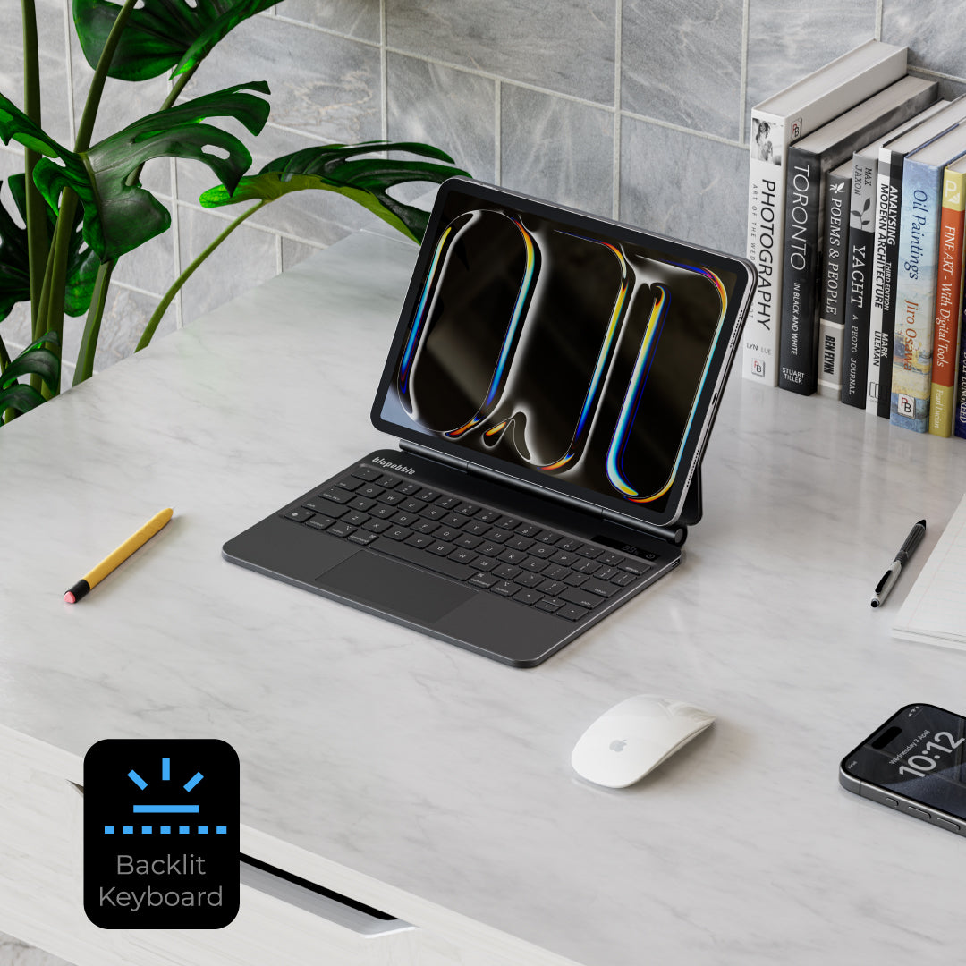 Blupebble iPad Pro 13-inch Magic Folio with Trackpad Keyboard Eng/Arb, Black