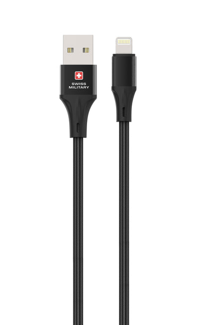Swiss Military USB-A to Lightning Fast Charging Cable 20W Braided 2M Black