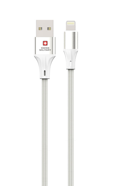 Swiss Military USB-A to Lightning Fast Charging Cable 20W Braided 2M White