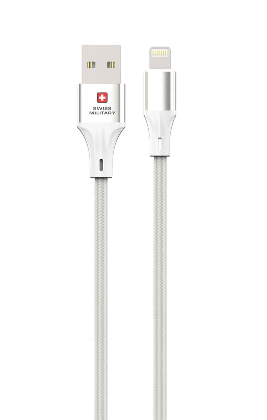 Swiss Military USB-A to Lightning Fast Charging Cable 20W Braided 2M White