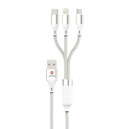 Swiss Military 3-in-1 Fast Charging Cable Dual USB-C & Lightning Braided 1M White