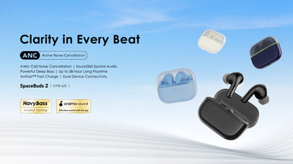 Oraimo  SpaceBuds Z ANC True Wireless Earbuds, IPX5 Water Proof, BT V5.4, 300mAh, Blue, OTW-625MBLU
