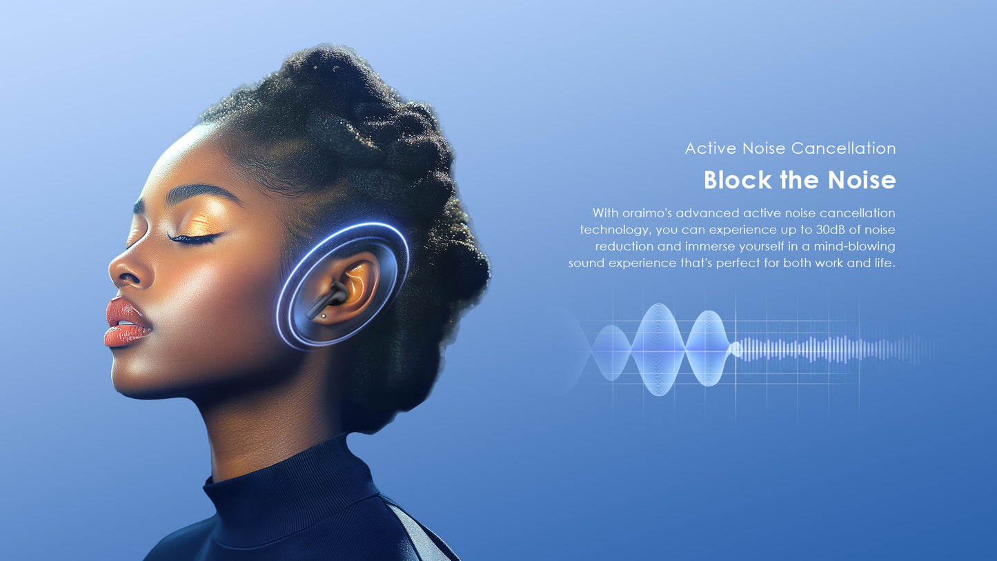 Oraimo  SpaceBuds Z ANC True Wireless Earbuds, IPX5 Water Proof, BT V5.4, 300mAh, Blue, OTW-625MBLU