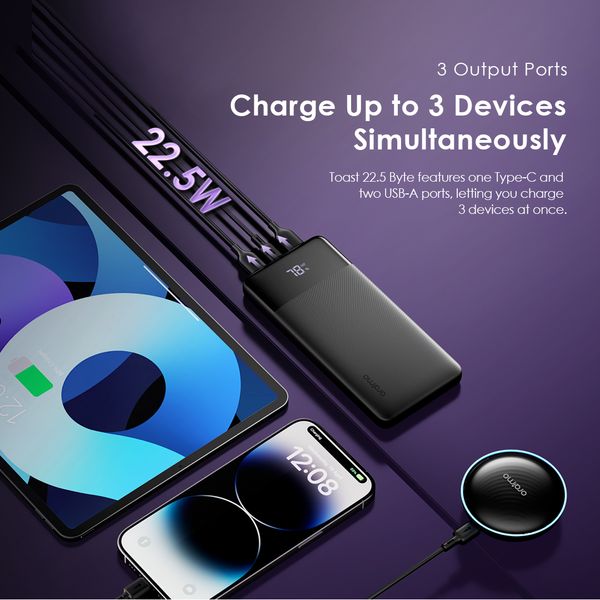 Oraimo  Toast 22.5  Type-C (IN/OUT) Power Bank, PD&QC 3.0 Compatible, 22.5W, 10,000mAh, Black, OPB-7100Q