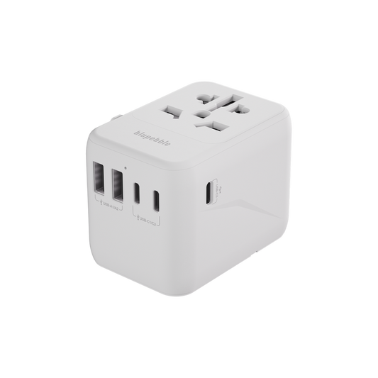 Blupebble Passport 5 World Travel Adapter with GaN III Tech 35W + 3 USB-C + 2 USB-A, White
