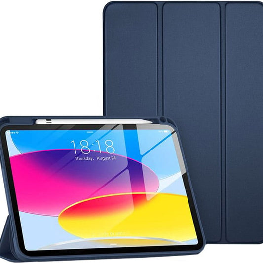 PROTECT  iPad 10th Gen Protective Ipad Cover, With Screen Protector, Silcon, Trifold Stand , Auto Wakeup Sleep, Pen Slot, Blue, PIPAD10BLUE