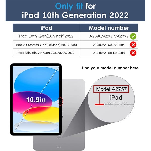 PROTECT  iPad 10th Gen Protective Ipad Cover, With Screen Protector, Silcon, Trifold Stand , Auto Wakeup Sleep, Pen Slot, Blue, PIPAD10BLUE