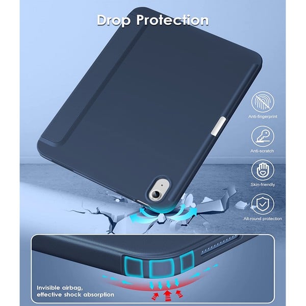 PROTECT  iPad 10th Gen Protective Ipad Cover, With Screen Protector, Silcon, Trifold Stand , Auto Wakeup Sleep, Pen Slot, Blue, PIPAD10BLUE