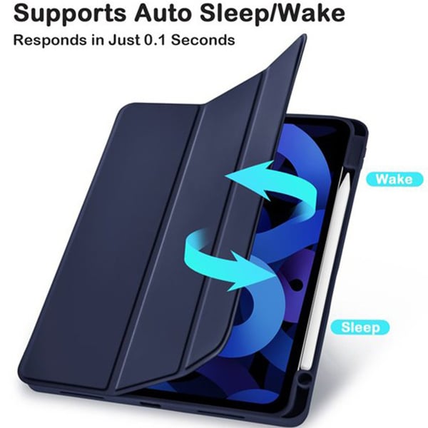 PROTECT  iPad Air 10.9 inch Protective Ipad Cover, With Screen Protector, Silcon, Trifold Stand , Auto Wakeup Sleep, Pen Slot, Blue, PIPADA10.9BLU