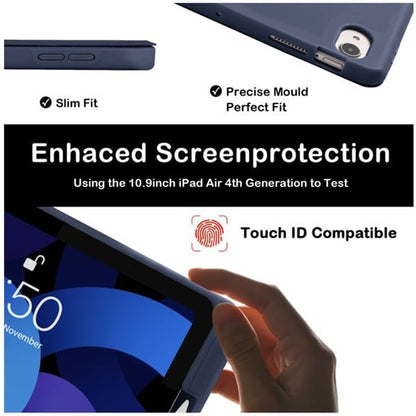 PROTECT  iPad Air 10.9 inch Protective Ipad Cover, With Screen Protector, Silcon, Trifold Stand , Auto Wakeup Sleep, Pen Slot, Blue, PIPADA10.9BLU