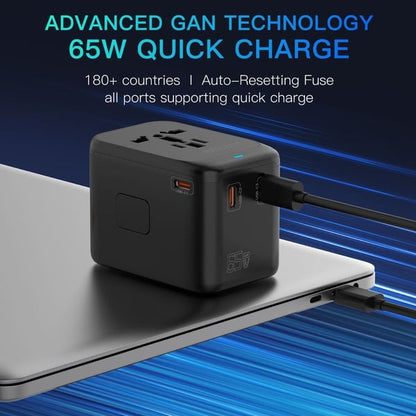 PROTECT  Travel Essential Universal Adapter, 65W, Charging, USA EU UK AU, Type C Output, USB A Output, Black, PQ65