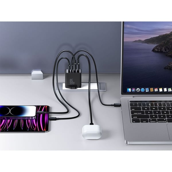 Protect GaN Ultra Dual Type C Ports Power Adapter, Dual Type A USB Ports, 100W Cable included, Grey, TCG02