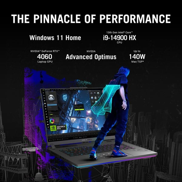 ASUS ROG Strix G614JVR-I9161G Gaming Laptop, Intel 14th Gen i9-14900, 16GB RAM, 1TB SSD, RTX 4060 8GB, 16 WUXGA, Windows 11 Home, Eclipse Grey