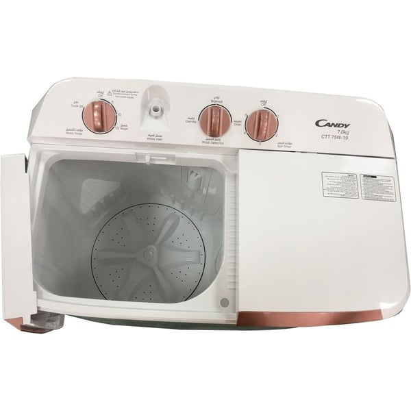 Candy 7kg Wash / 5.6kg Spin Twin Tub, White, CTT 75W-19