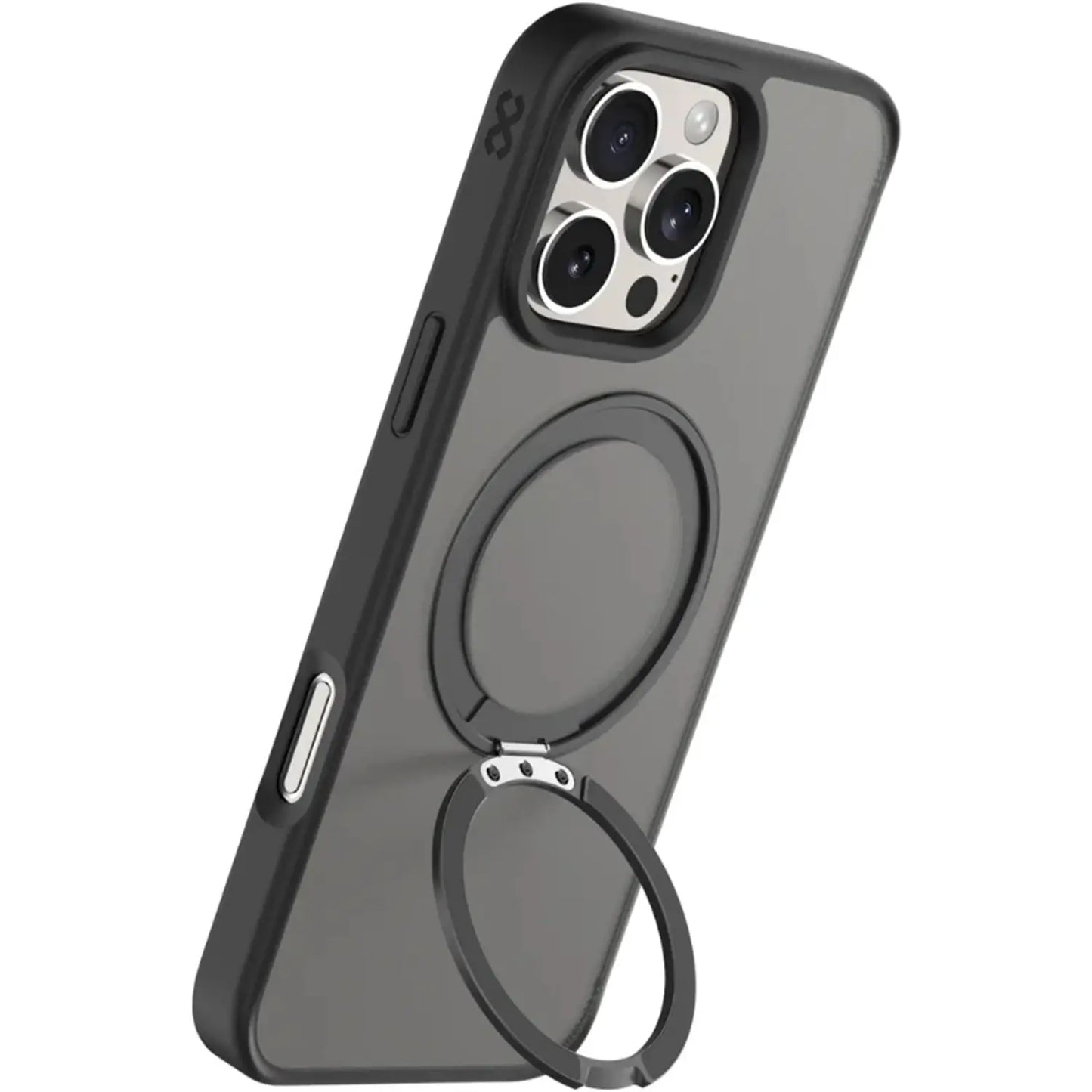 Infinyty Pristine Transparent Case with Metal Edges, Ring with Rotatable Stand for iPhone 16 Pro, Grey