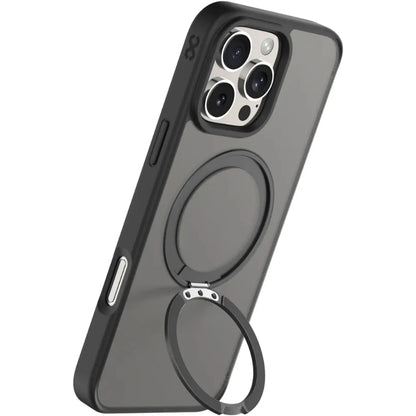 Infinyty Pristine Transparent Case with Metal Edges, Ring with Rotatable Stand for iPhone 16 Pro, Grey