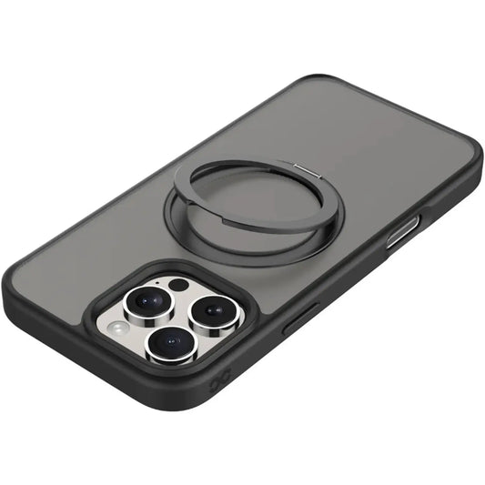 Infinyty Pristine Transparent Case with Metal Edges, Ring with Rotatable Stand for iPhone 16 Pro, Grey
