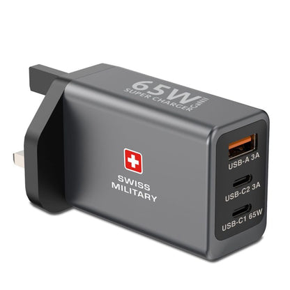 Swiss Military 65W GaN Fast Charger with 2 USB-C & 1 USB-A Ports