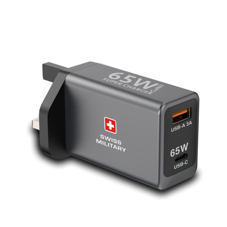Swiss Military 65W GaN Fast Charger with USB-C & USB-A Ports