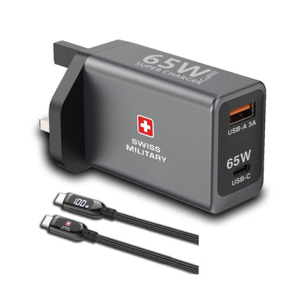 Swiss Military 65W GaN Fast Charger with USB-C & USB-A Ports
