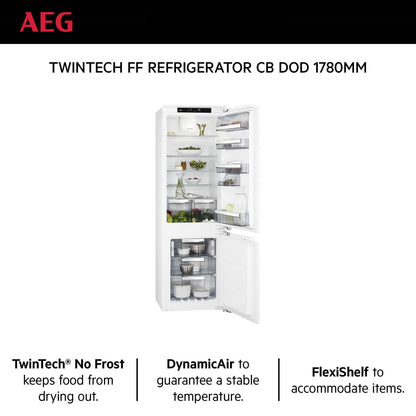 AEG Built-in Refrigerator 240 Litre, No-Frost, inverter Compressor, Tempered glass, Digital Control, White, SCE81816TC