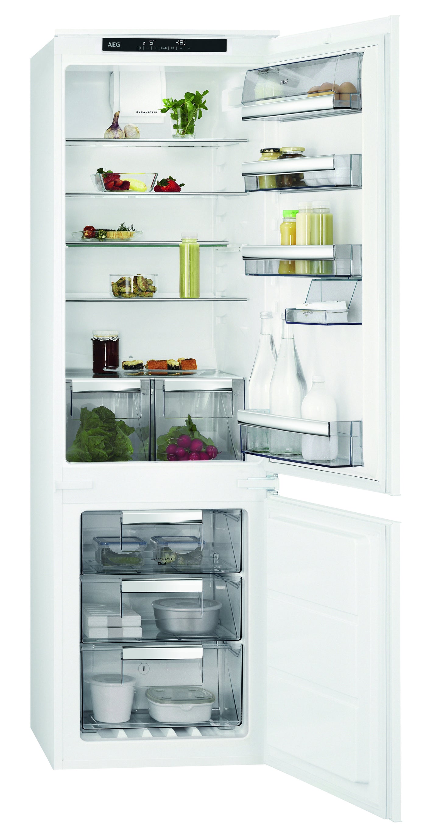 AEG Built-in Refrigerator 240 Litre, No-Frost, inverter Compressor, Tempered glass, Digital Control, White, SCE81816TC
