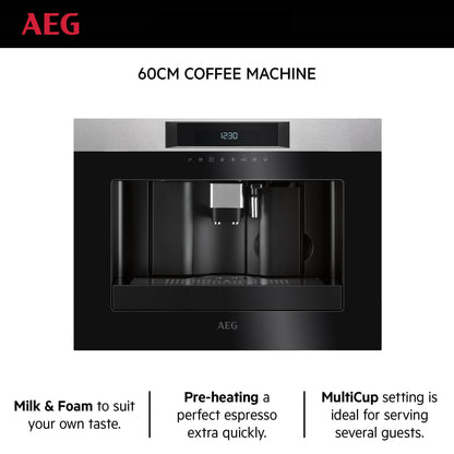AEG Built-in Coffee Machine 60cm, pre-heating function, Multicup setting, 2.5 litre tank, Black, KKK884500M