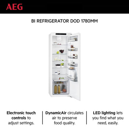 AEG Built-in Refrigerator 310 Litre, No-Frost, inverter Compressor, Tempered glass, Digital Control, White, SKE81811DC