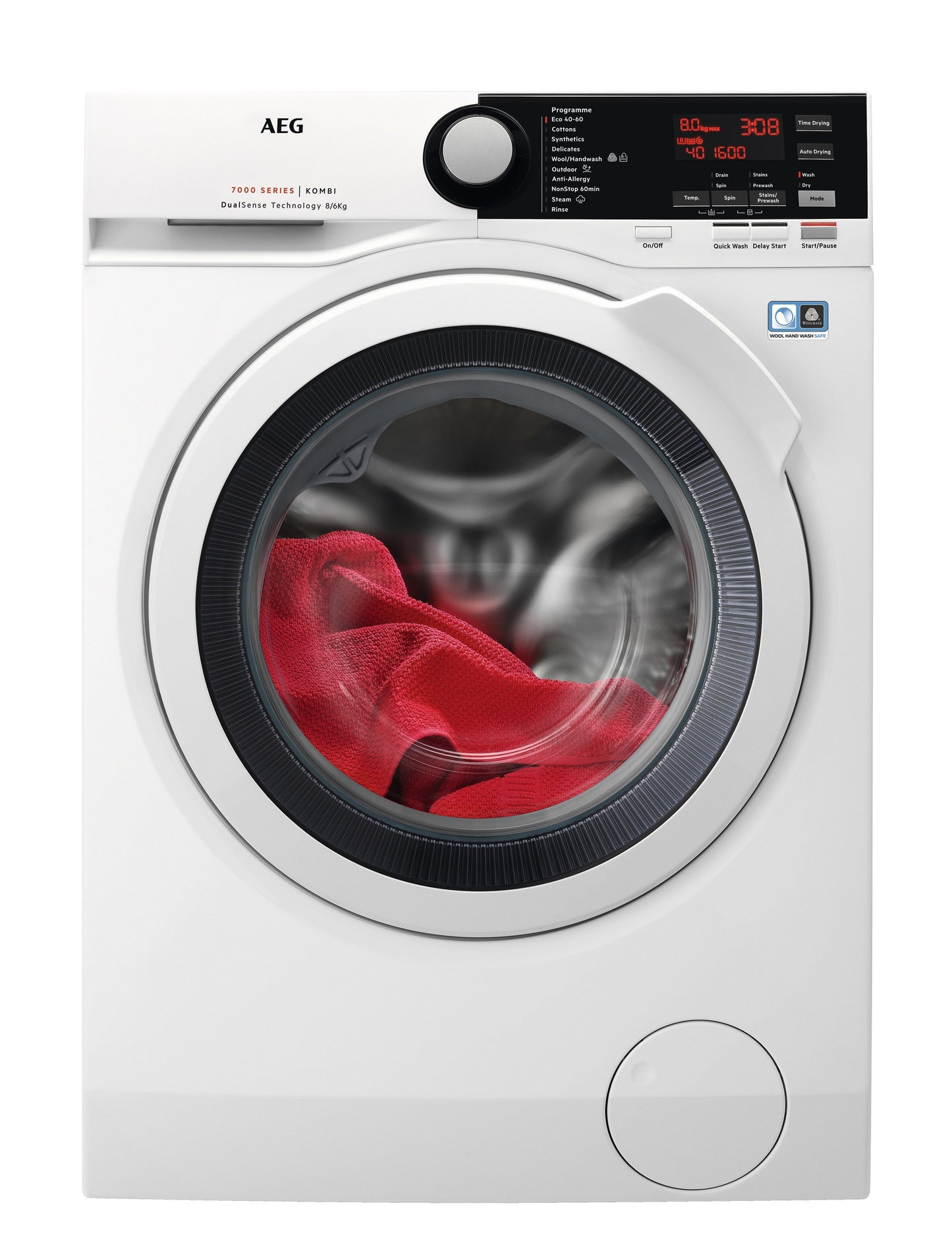 AEG Standalone Front Load Washer Dryer 8 kg, Free standing, Prosense technology, Stain Removal, Eco Wash, White, LWX7E8611B