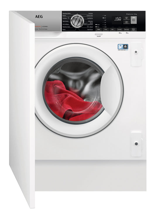 AEG Built-in Front Load Washer Dryer 7kg/4kg, 1200 RPM, Made in Italy, Prosense technology, Stain Removal, Eco Wash, White, LWX7G7634FB