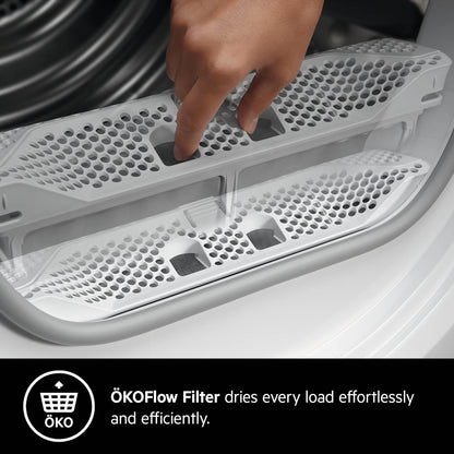 AEG Standalone Front Load Dryer 8 kg, Free standing, Prosense technology, Easy-Iron, Eco dry, White, T7DBE831