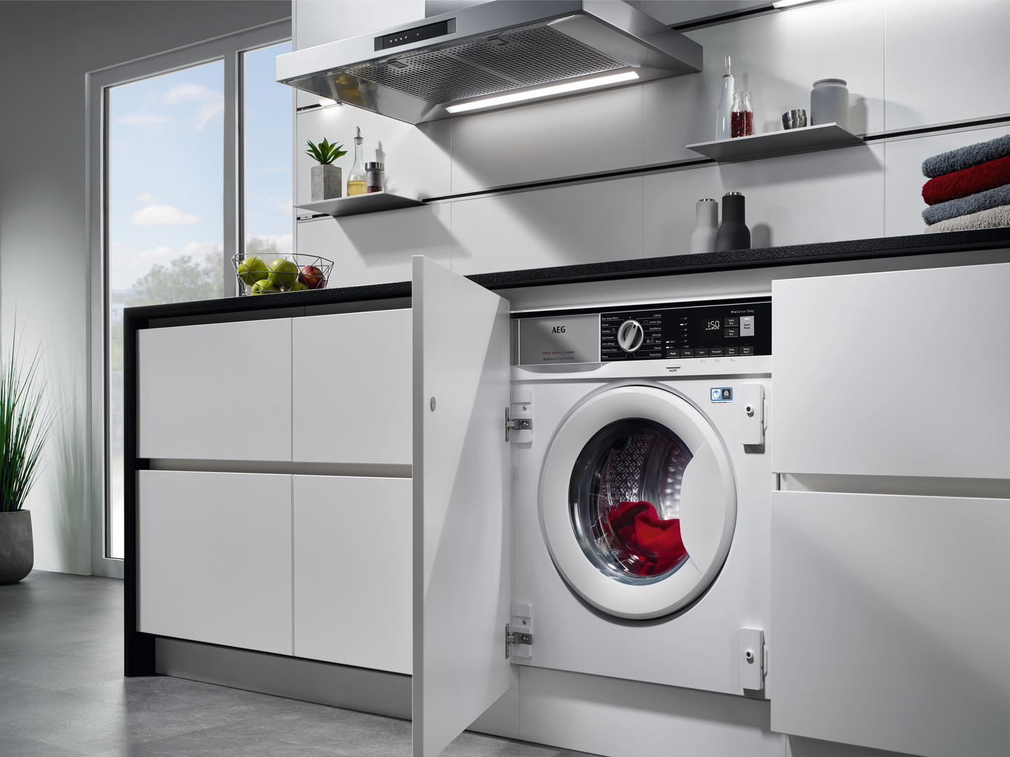 AEG Built-in Front Load Washer Dryer 7kg/4kg, 1200 RPM, Made in Italy, Prosense technology, Stain Removal, Eco Wash, White, LWX7G7634FB