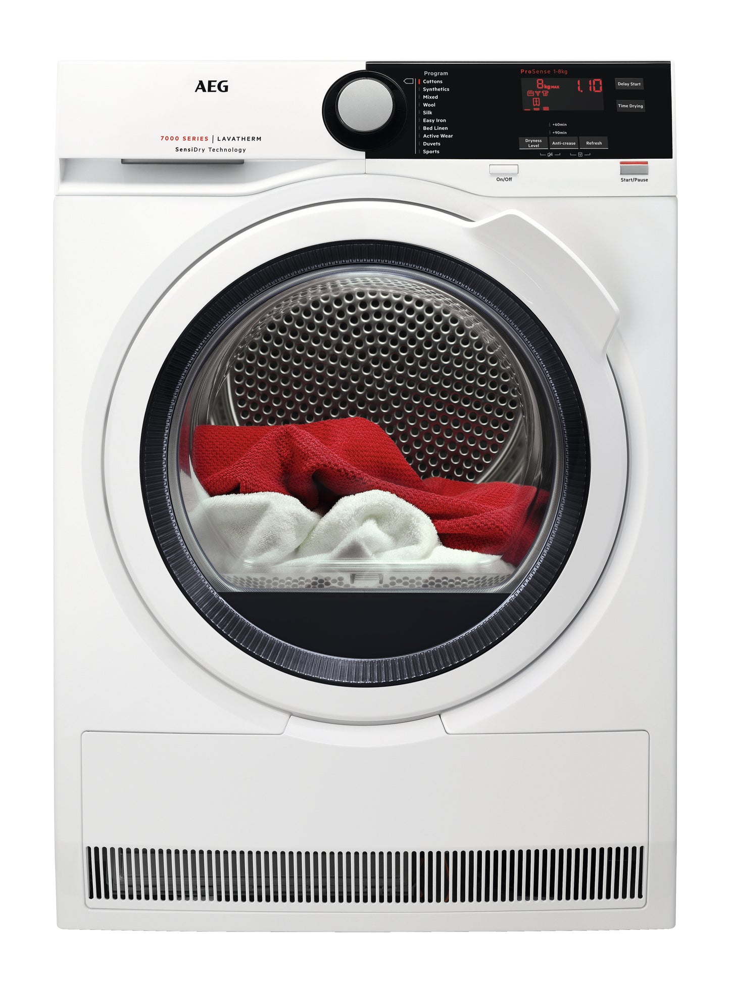 AEG Standalone Front Load Dryer 8 kg, Free standing, Prosense technology, Easy-Iron, Eco dry, White, T7DBE831