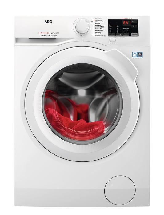 AEG Standalone Frontload Washer 7 Kg, Free standing, Prosense technology, Stain Removal, Eco Wash, White, LFW6I7261B