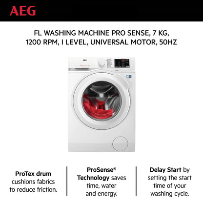 AEG Standalone Frontload Washer 7 Kg, Free standing, Prosense technology, Stain Removal, Eco Wash, White, LFW6I7261B