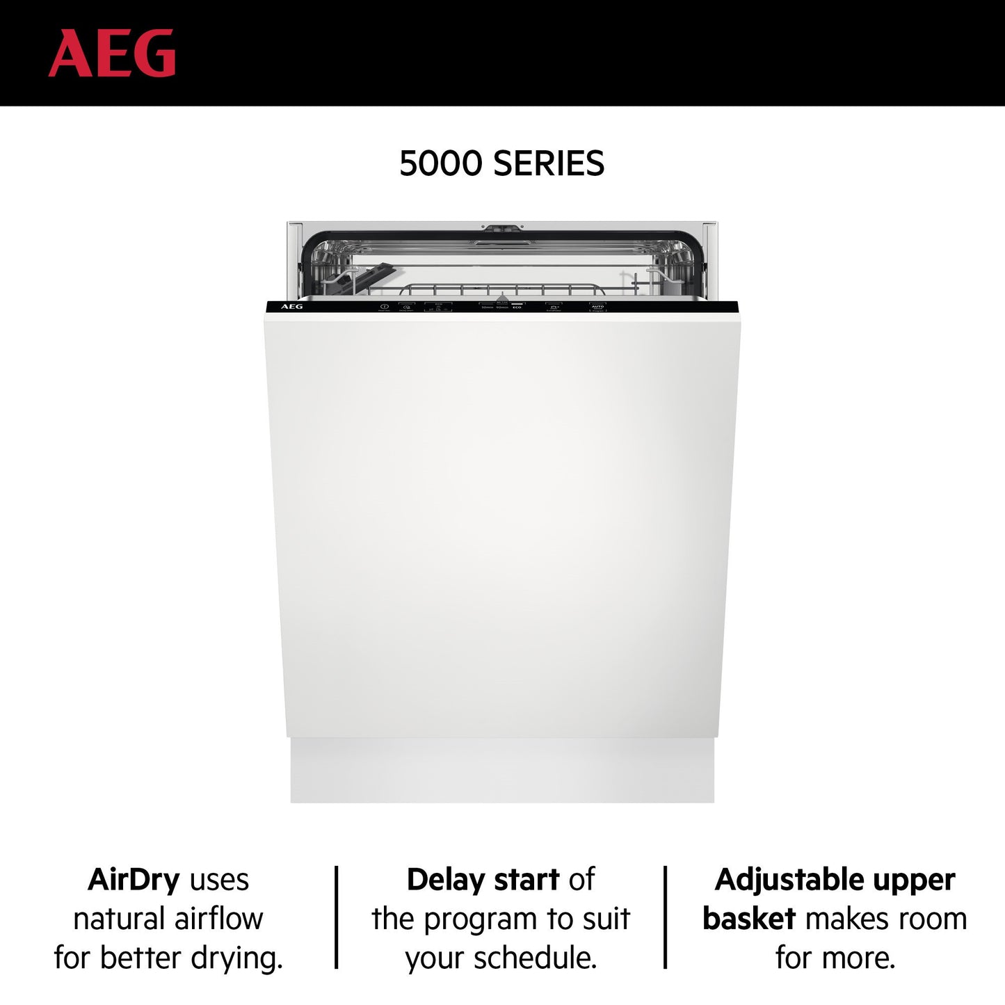 AEG Built-in Dishwasher, Quick select, Pro-clean, Energy saving, Airdry, Touch Controls, 13 Place settings, 5 programme, White, FSB42607Z