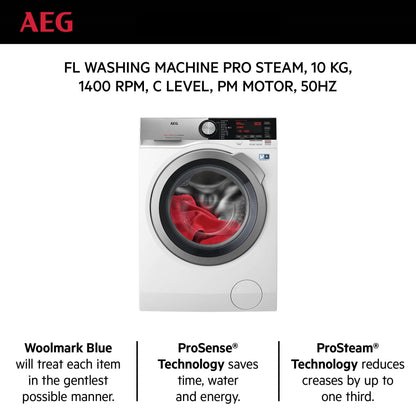 AEG Standalone Frontload Washer 10 kg, Free standing, Prosense technology, Pro Steam, Eco Wash, White, LFE7C1412B