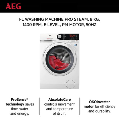 AEG Standalone Frontload Washer 8 Kg, Free standing, Prosense technology, Pro Steam, Eco Wash, White, LFX7G7224FB