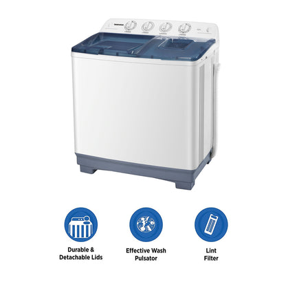 Daewoo Semi-Automatic Twin Tub Washing Machine 13Kg, Strong Pulsator, Universal Motor, Gentle wash, White, DW-T130W