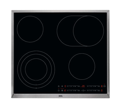 AEG Built-in Electric Hob 60cm, Xl cooking zones, Oko timer, Touch controls, Black, HK654070XB