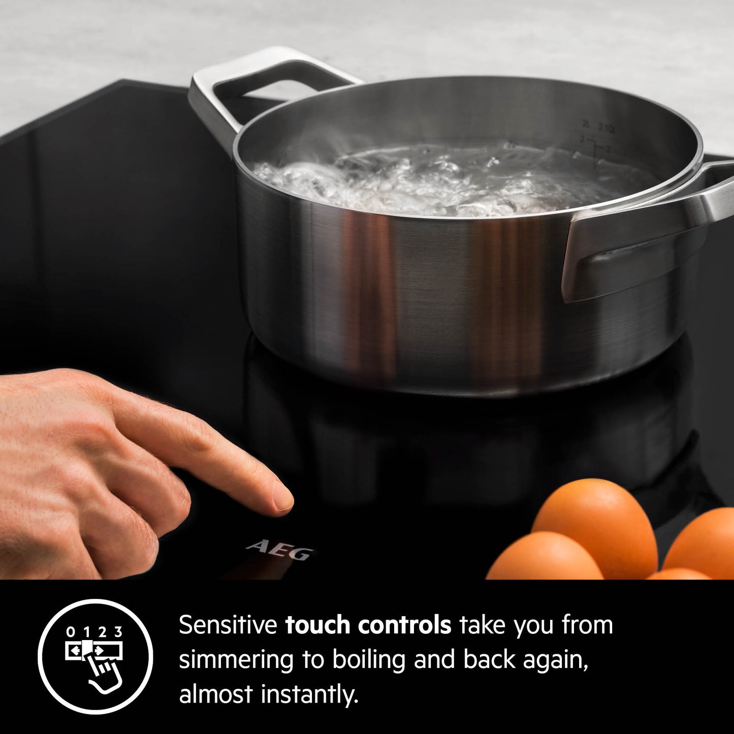 AEG Built-in Electric Hob 60cm, Touch controls, Xl cooking zones, Hot surface indicator, Black, HK624010FB