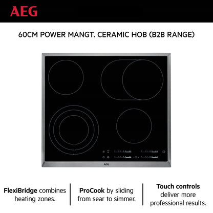AEG Built-in Electric Ceramic Hobs 60cm, Flexibridge, Procook, Touch controls, Black, HK654071XB