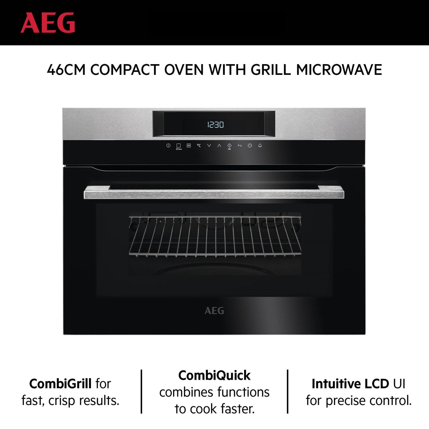 AEG Built-in Microwave Oven 60cm, Grill option, Combigrill, LCD display, Black, KMK721000M