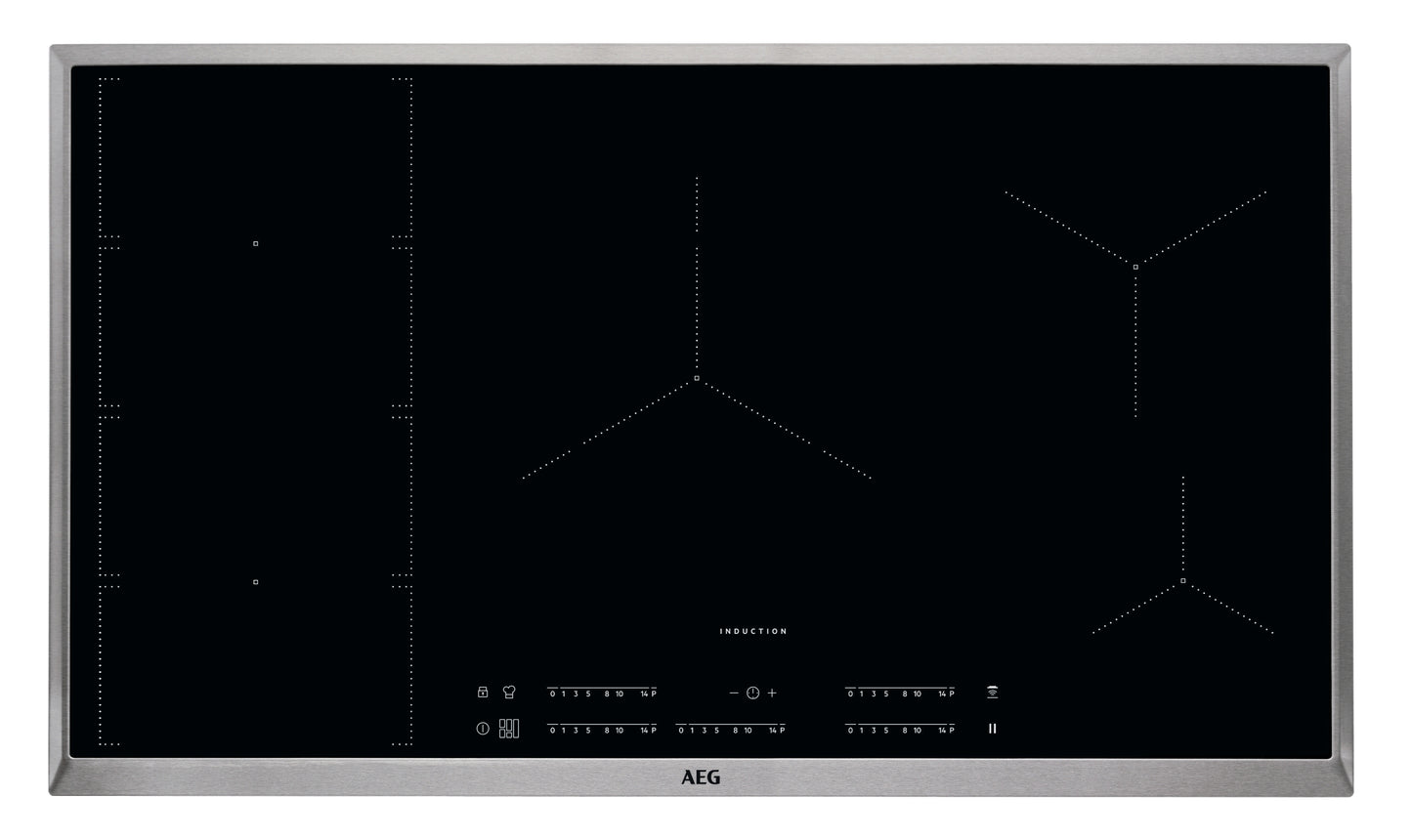AEG Built-in Induction Hob 90cm, Maxi Sense Hob2Hood, Flexibridge, Multitasking Timer, Black, IKE95474XB