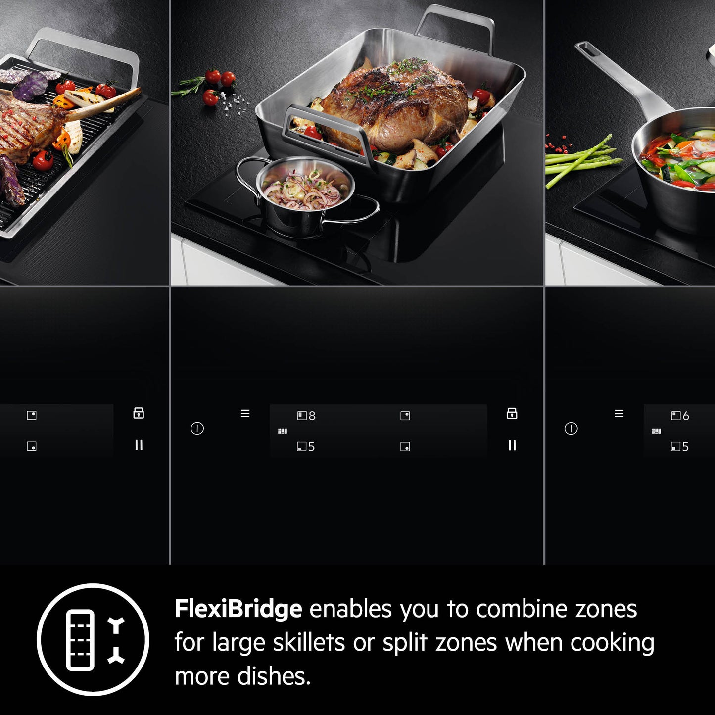 AEG Built-in Induction Hob 90cm, Maxi Sense Hob2Hood, Flexibridge, Multitasking Timer, Black, IKE95474XB