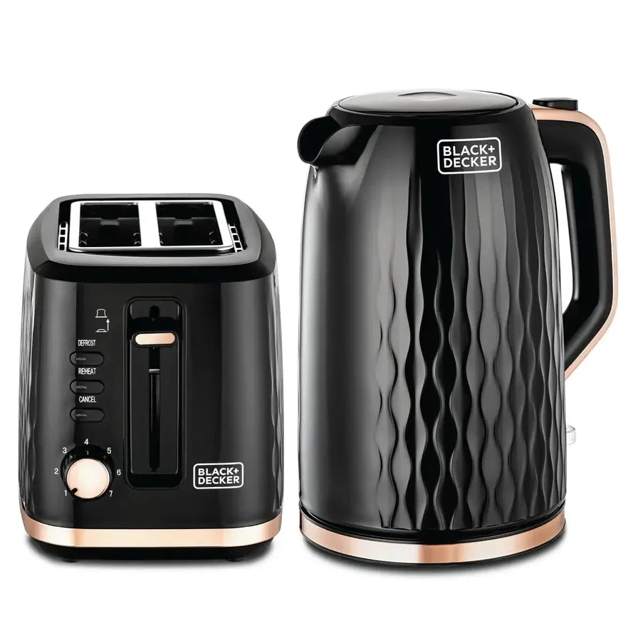 Black + Decker Breakfast Set, Toaster 870W, Kettle 1.7L - 2200W , Black, MBF90-B5