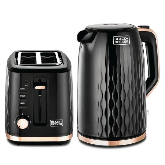 Black + Decker Breakfast Set, Toaster 870W, Kettle 1.7L - 2200W , Black, MBF90-B5