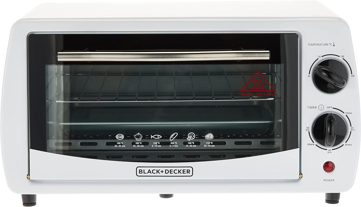 Black + Decker Electric Oven, 9L, 800W, 90-230° Temp Setting, Double Grill With Convection, Double Glass Door For Safety, White, TRO9DG-B5