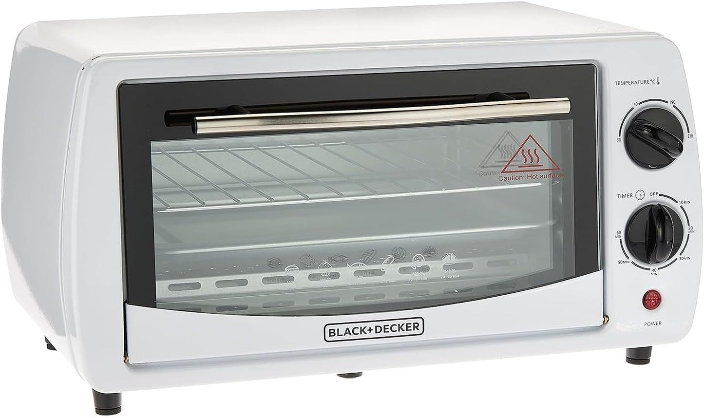 Black + Decker Electric Oven, 9L, 800W, 90-230° Temp Setting, Double Grill With Convection, Double Glass Door For Safety, White, TRO9DG-B5