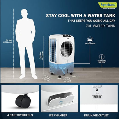 Symphony Desert Air Cooler, 70L, White, SIESTA 70XL